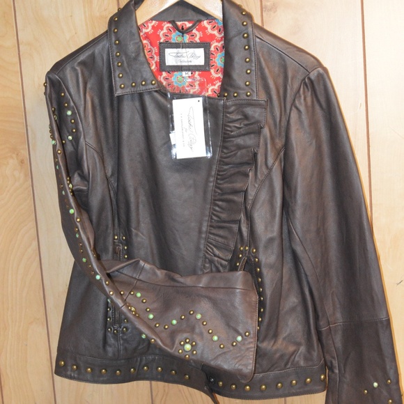 Tasha Polizzi Jackets & Blazers - Tasha Polizzi Leather Jacket Turquoise Studs M
